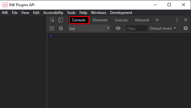 Console tab in debug window